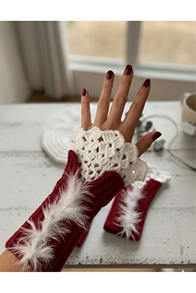 EL YAPIMI Özel tasarım tüylü el örgüsü parmaksız eldiven