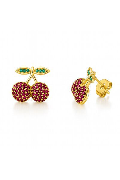 Tesbihane Children's Xuping Steel Earrings - Cherry Model - Fuchsia Zircon St...