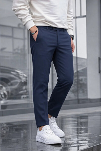 COMBİNE MİCHAİL Men's Straight Fit Cotton Blue Trousers