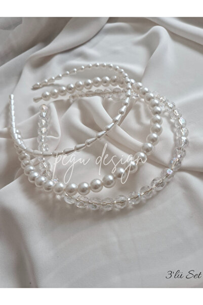 pegu baby collection طقم من 3 قطع تاج لؤلؤي متسلسل، للعروس، للمناسبات، للاحتف...