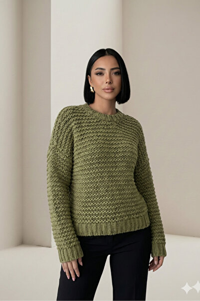 ALFUDO Moda Collection Women's Crew Neck Balloon Sleeve Knitwear Kaza