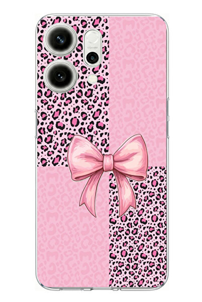 TechTree حافظة سيليكون متوافقة مع هاتف اوبو رينو 14 5G بنمط الفهد الوردي وشري...