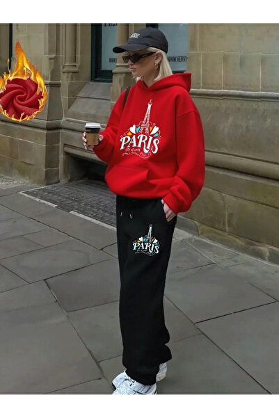 ELAN WEAR Printed Hooded Tracksuit Set - Hooded Sweatshirt Bottom Top Set