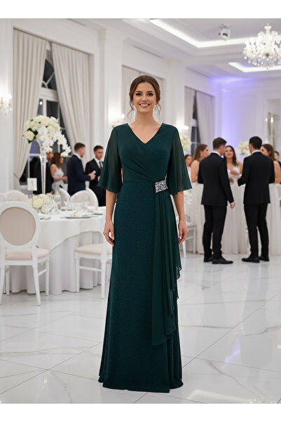 dml giyim Taş detay drapeli elbise