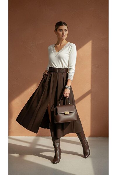 VATKA STUDİO Shoulder Pad High Waist Pleated Skirt