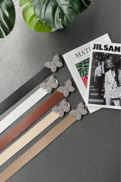 LİA KEMER 5-Piece Women's Stone Butterfly Buckle Belt Waist Belt Coat Belt Dr...