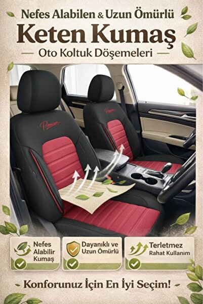 GM-DESIGN Premium Serisi Lüks Keten Üniversal Oto Koltuk Kılıfı - 5 Koltuk Tam Set