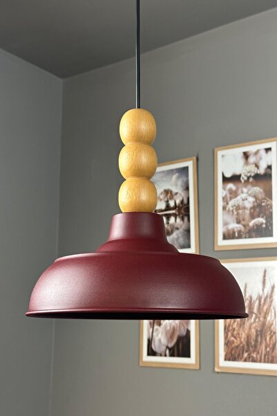 Bamyum Veluna Vişne Çürüğü Ahşap Üç Boncuk Başlık Avize Retro Sarkıt Ofis Sho...