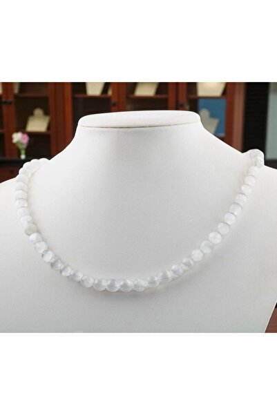 Taşmir قلادة من حجر السيلينيت الطبيعي 8 مم - مع جهاز من الفولاذ المقاوم للصدأ