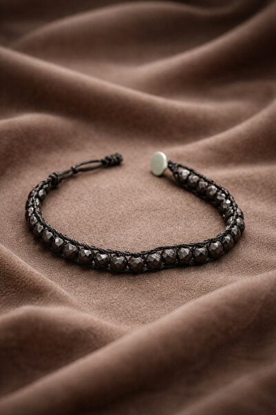 OSMANLI GÜMÜŞ Men's Natural Stone Bracelet - Natural Black Hematite Stone Bra...
