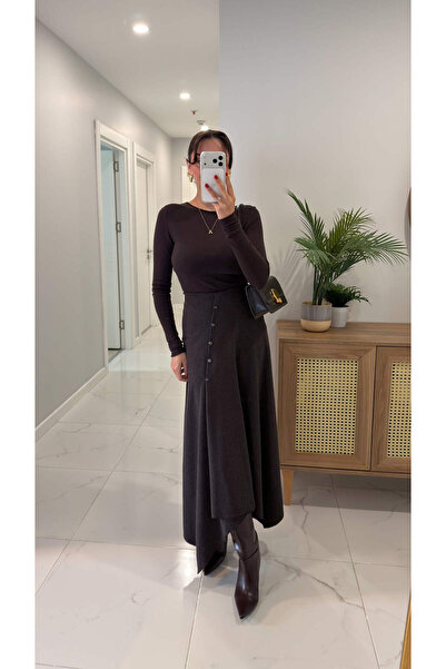 BİRCANÇİL Picca Brown Asymmetrical Cut Skirt