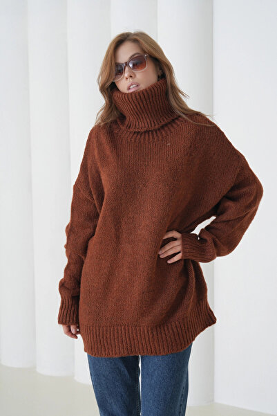 Park Karon Women's Turtleneck Ribbed Knit Oversized Knitwear Tunic 223009