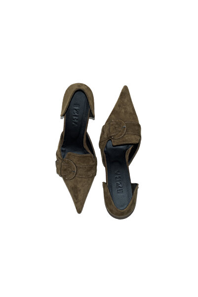 IZEA THE LABEL Rhea Haki Olivegreen Sivri Burun Topuklu Ayakkabı Kitten Heels