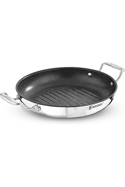 Bergner 26cm Triply Stainless Steel Grill Pan Non-Stick Low-Oil Healthy Cooki...
