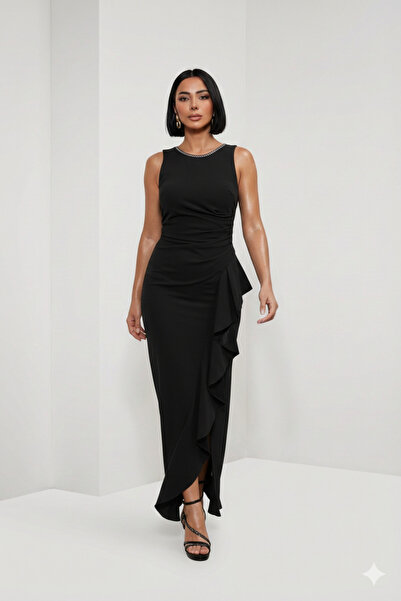 ALFUDO Moda Collection Women's Side Ruffle Long Graduation Evening Dress