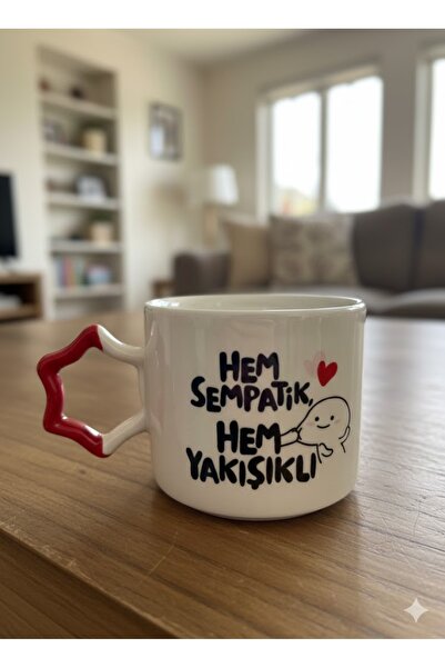 PALTO TASARIM Hem Sempatik Hem Yakışıklı Krem Parlak Yıldız Kulp Kupa- Gift C...