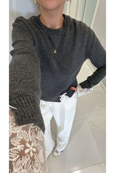 BİRCANÇİL Anthracite Ribbon Trim Lace Trim Knitwear