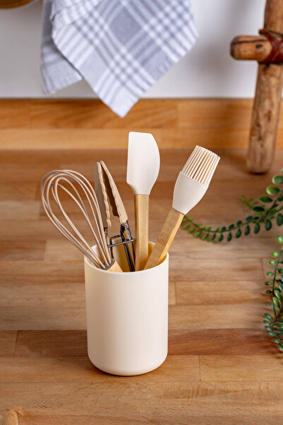 FH finehome Neta Bamboo Handle Long Silicone Kitchen Utensil Set 4 Pieces