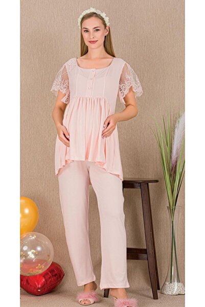 ESPEBA Pregnant Women's Maternity Pajama Set Top and Bottom Two-Piece Lace Trim