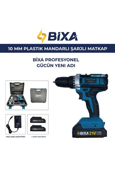 bixa CD6023B 21V 25Nm Profesyonel Çift Akülü Şarjlı Matkap Vidalama Seti 10mm...
