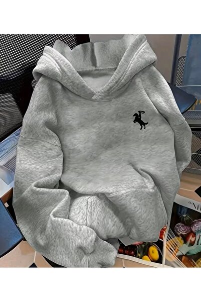 LELVANİ Unisex Rider (Equestrian) Printed Hoodie Black/Grey