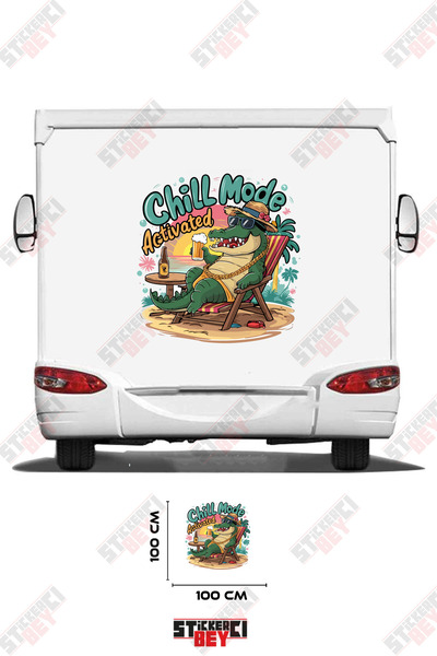 STİCKERCI BEY Chill Mode Activated Written on It Sunbathing Crocodile Image C...