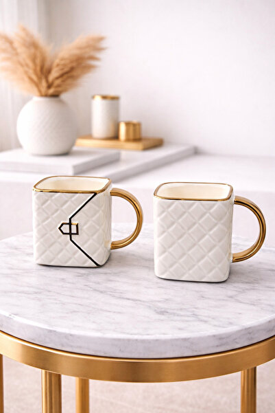 YzHome 2 Pieces Luxury Porcelain Gilded Gold Detailed Bag Mug Cup Special Des...