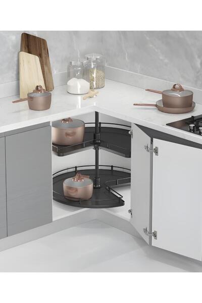 STARAX 3027-A Anthracite 3/4 Non-Slip Surface Wooden Top Rotating Basket Set