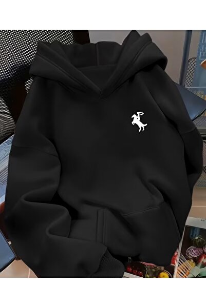 LELVANİ Unisex Rider (Equestrian) Printed Hoodie Black/Grey