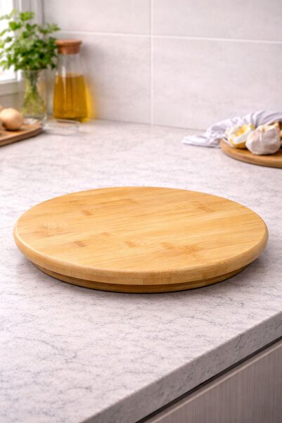 YzHome 29 cm Luxury Presentation Plate with Bamboo Swivel Stand
