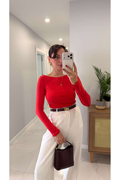 BİRCANÇİL Dlvin Rebeca Red Gathered Boat Neck Blouse