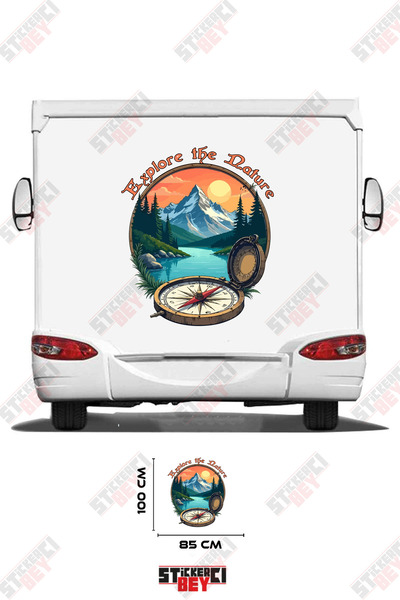 STİCKERCI BEY Mountain River View Compass Visual Caravan Sticker Decal