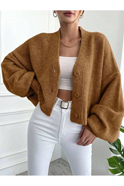 ALTINER TRİKO KADIN CAMEL RENK OVERSİZE TRİKO HIRKA