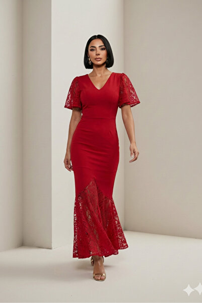 ALFUDO Moda Collection Lace Detailed Mermaid Graduation Evening Dress