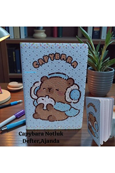 ÇEÇEN HOME Simli Capybara Defter Capybaralı Ajanda Çizgili Defter Notluk Günl...