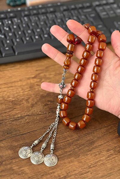 TESBİHKENTİ Ağa Boy Brown Crimped Amber Prayer Beads