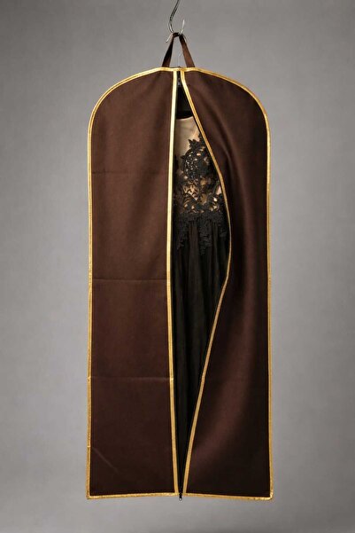 FarilasGlobal Kahverengi Gold Detaylı Abiye Kılıfı – Tela Kumaş, Çift Kulplu,...