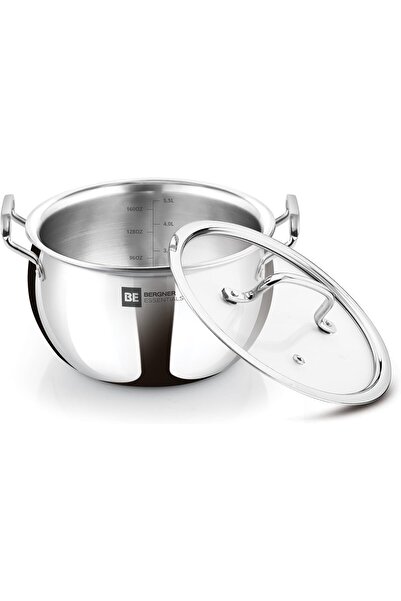 Bergner Essentials 24cm 6.5L Tri-Ply Stainless Steel Large Rice Pot with Glas...