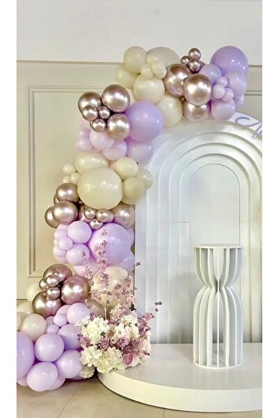 Çemrek Süs Parti مجموعة سلسلة بالونات كروم باللون الوردي والبيج والأرجواني 10...