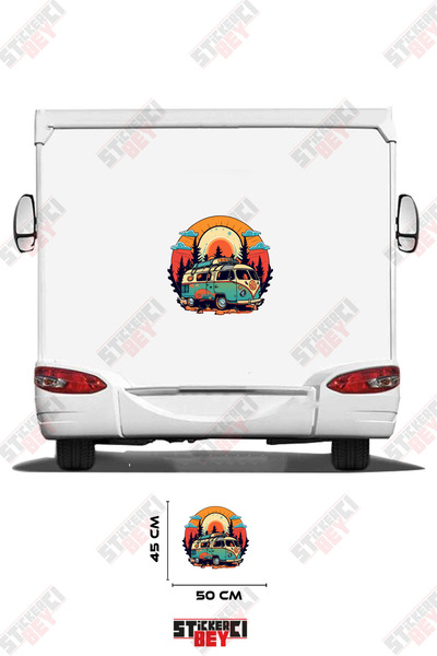 STİCKERCI BEY Sunset Trees and Standing Caravan Visual Caravan Sticker Covering