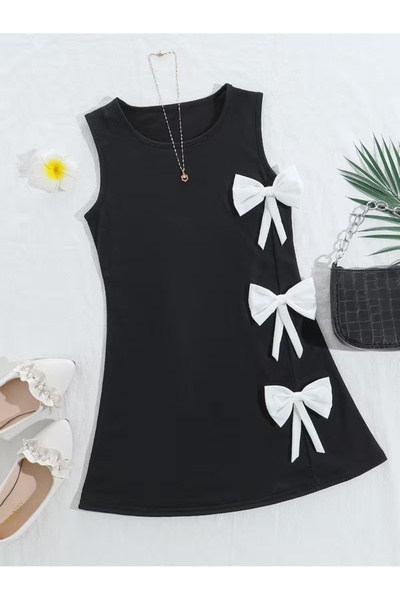 npLStore Children's Thick Strap Side Ribbon Detailed Children's Dress