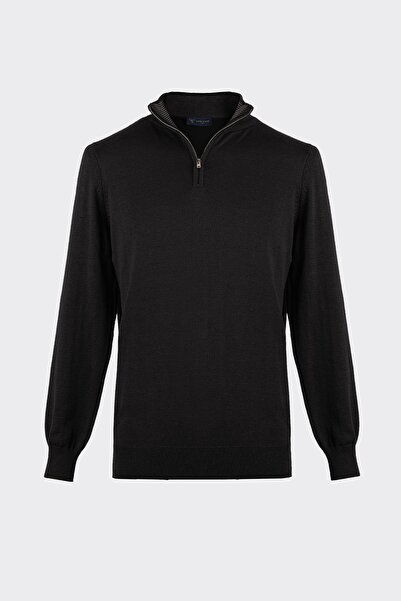 White Stone Mock Neck half zipper premium knit sweater black