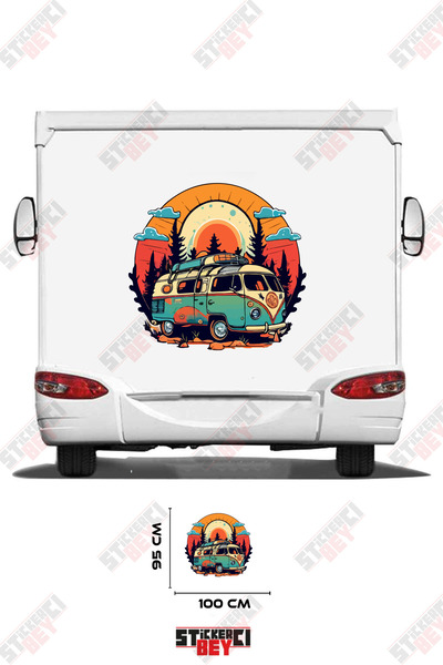 STİCKERCI BEY Sunset Trees and Standing Caravan Visual Caravan Sticker Covering