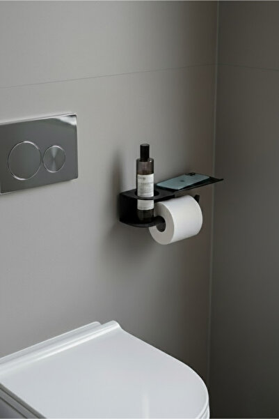 Milonsa Metal Shelf Toilet Roll Holder with Phone Stand Matte Black Wall Moun...