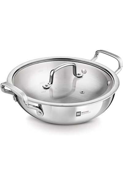 Bergner 24cm 3L Triply Stainless Steel Stir-Fry Pan Lid Deep Fry Pan Inductio...