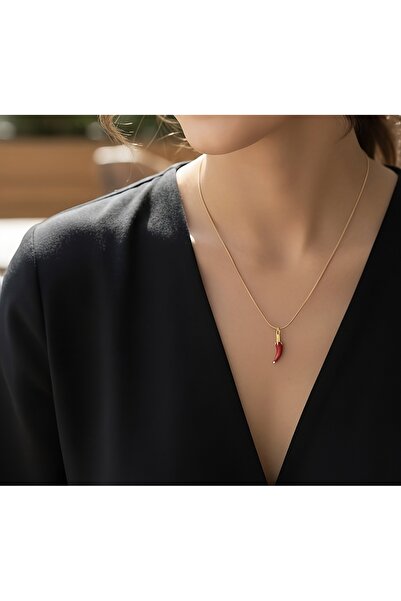 Mooncollection Kırmızı Biber Kolye - Şans Uğuru Nazarlık Takı - Kadın Chili C...