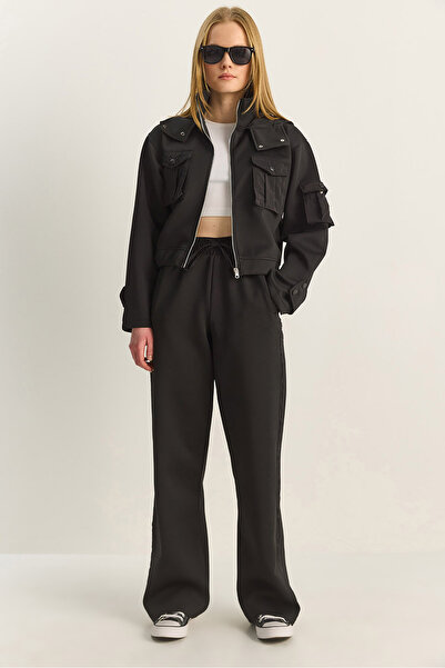 Bianco Lucci Women's Pocket Detailed Hooded Zippered Scuba Top and Bottom Set...