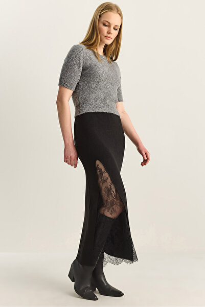 Bianco Lucci Women's Lace Detailed Slit Maxi Knitwear Skirt Te251007 60283916