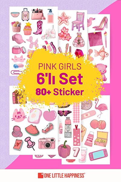 One Little Happiness PINK GRILS 6'lı Set Pembe Temalı Sticker Planner Ajanda ...