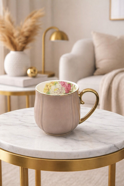 YzHome Porcelain Gilded Mug with Flower Inside 220ml